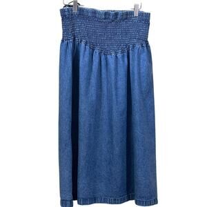 Vintage midi denim skirt, cottagecore, western, cowgirl, prairie, 70s throwback